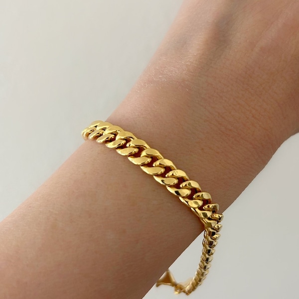 Gold Bracelet| 14K Gold Cuban Link Chain Bracelet| Womens Chain Bracelet| Holiday Gift| 6.3mm Gold Curb Link Bracelet By Sara Kay Jewelry