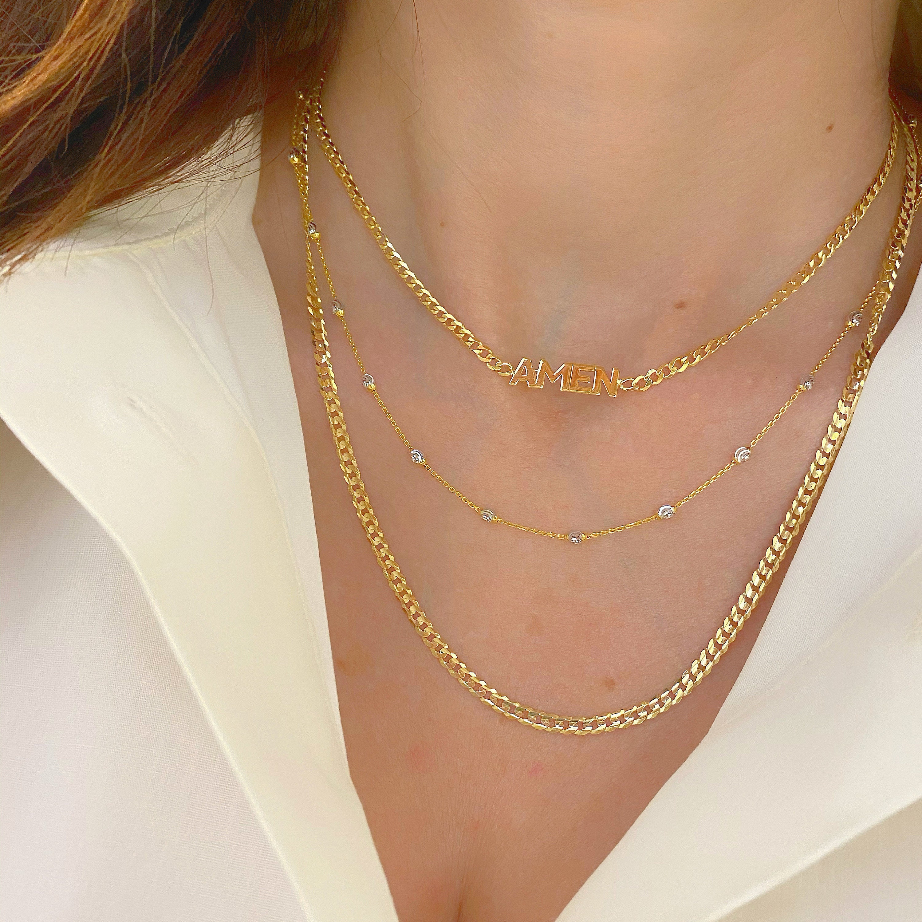 Solid 14k Two-tone Gold Italian Ball Bead Chain Mooncut - Etsy
