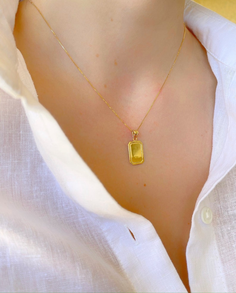 Solid 14k Yellow Gold Tag Necklace Custom Engraved Charm Etsy