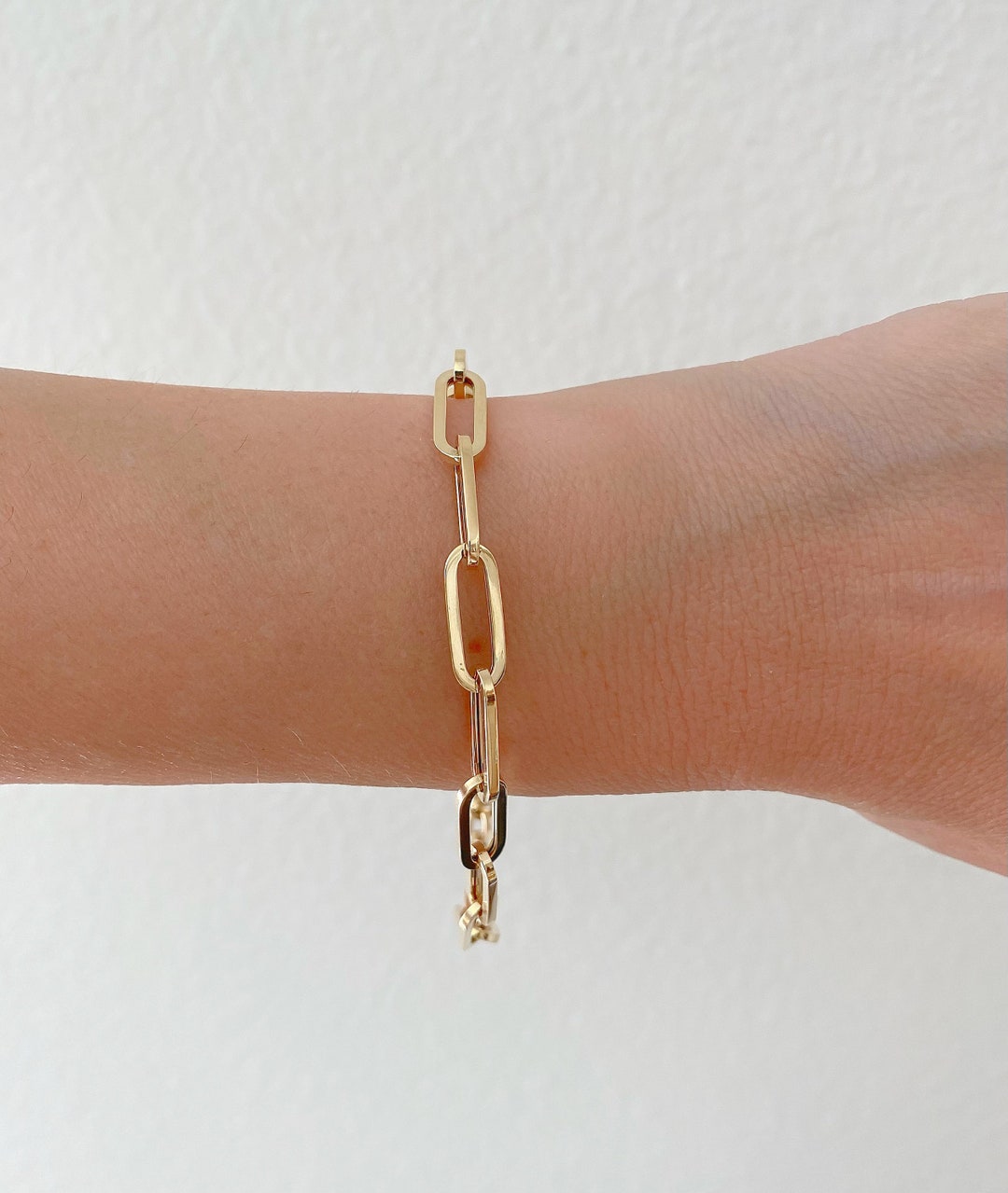 14K Paper Clip Bracelet 14K Gold Paper Clip Link Bracelet Etsy