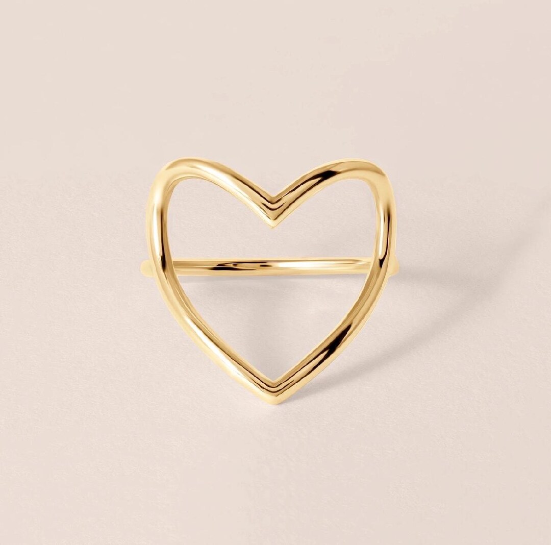 Large Open Heart Ring in 14K Yellow Gold| 14K Gold Heart Ring