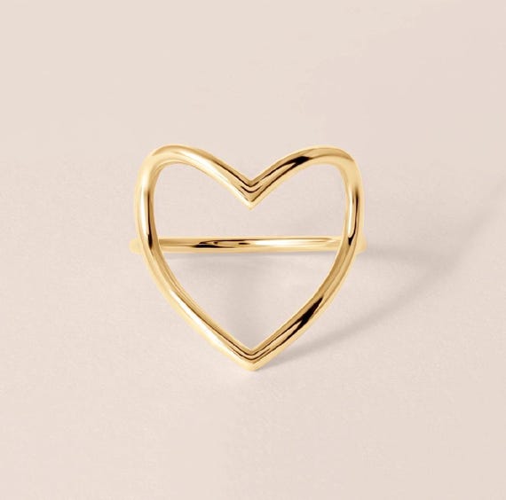 Large Open Heart Ring in 14K Yellow Gold| 14K Gold Heart Ring