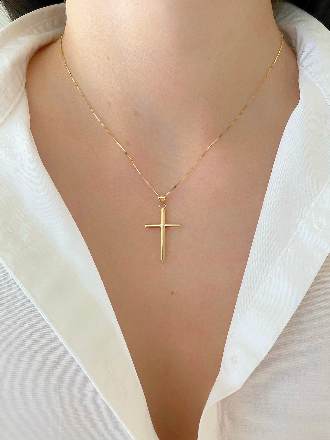 Real 14K Plain Gold Cross Necklace 