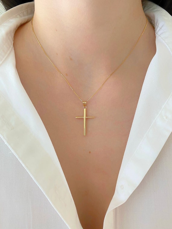 Cross Necklace Real 14K Plain Gold 