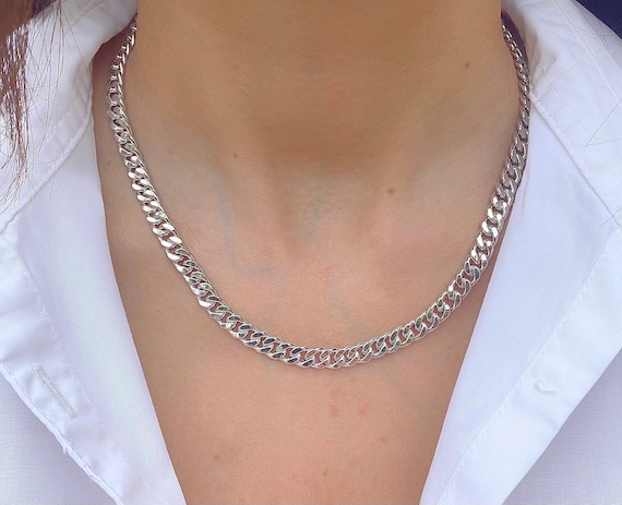 Cuban Link Necklace 14K Solid White Gold 6mm Miami Cuban Link