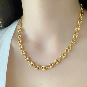 7.8mm Puffed Mariner Link Chain Necklace Real Solid 14K Yellow Gold Unisex| Chain Gift