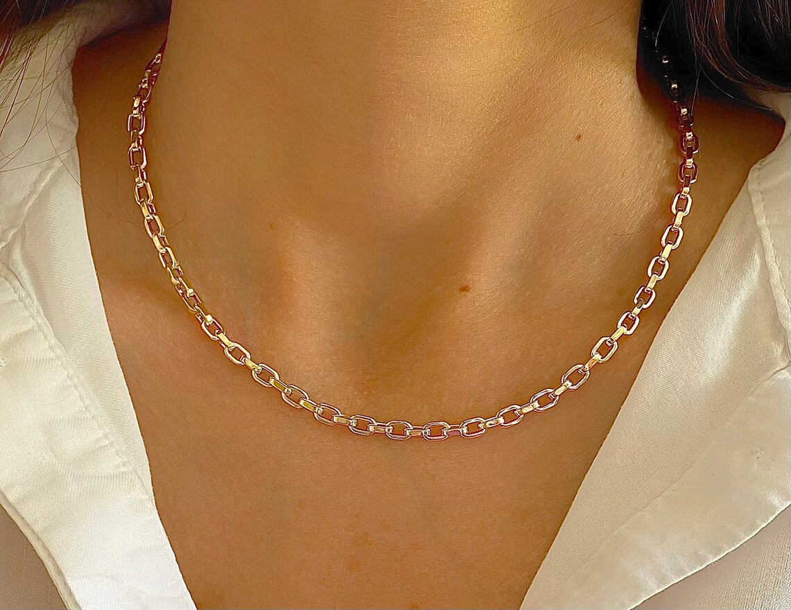 Real 14K Gold Hermes Chain Necklace 4mm Round Rolo Link Chain Etsy