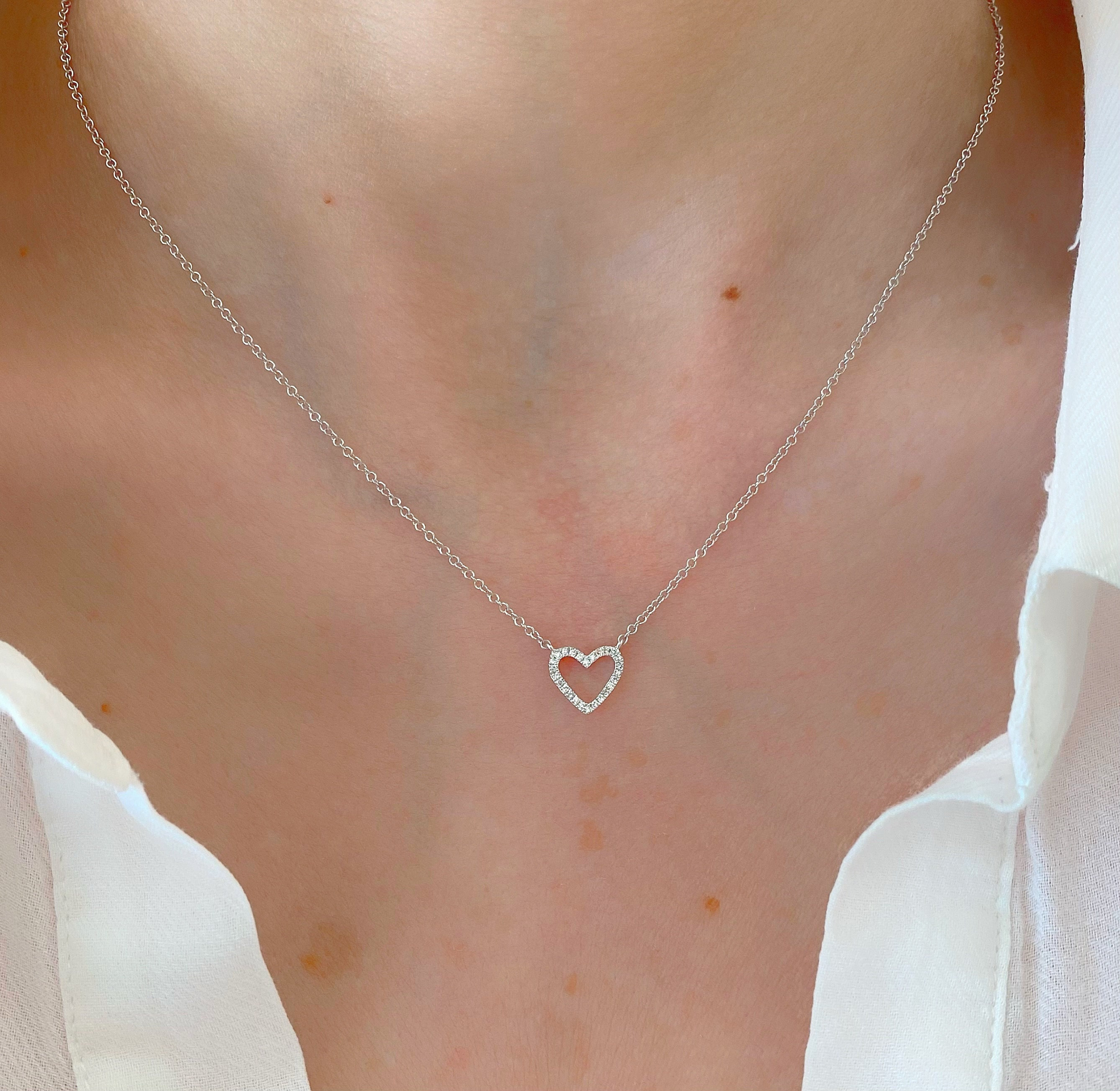 ダイヤモンド ハート ネックレス | 14K ソリッド ホワイト ダイヤモンド ハート ネックレス | 14K ソリッド ホワイト