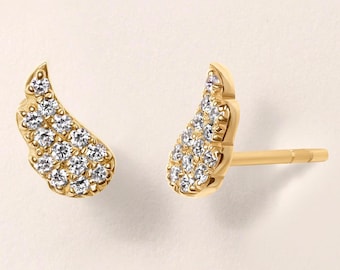 Angel Wing Earrings| Angel Wing Diamond Pave Stud Earring| Dainty Small 14K Real Gold Stud Earring| Diamond Earrings