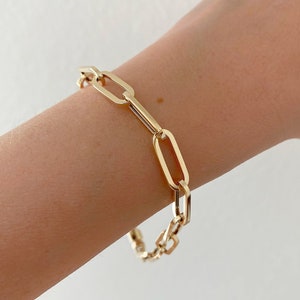 14K Gold Paperclip Chain Bracelet, Modern Link Jewelry, Dainty Everyday Bracelet, Minimalist Gold Link Bracelet, Layering Bracelet For Women