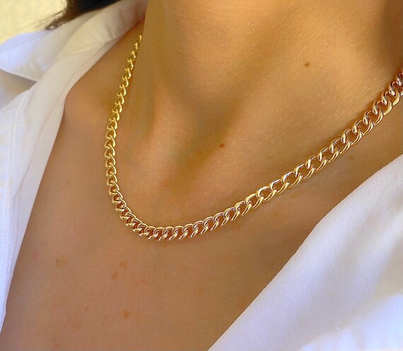 14K イエロー ゴールド カーブ リンク チェーン ネックレス 厚さ 5.8  