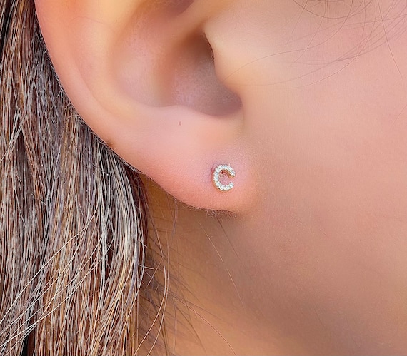 Diamond Initial Stud Earring