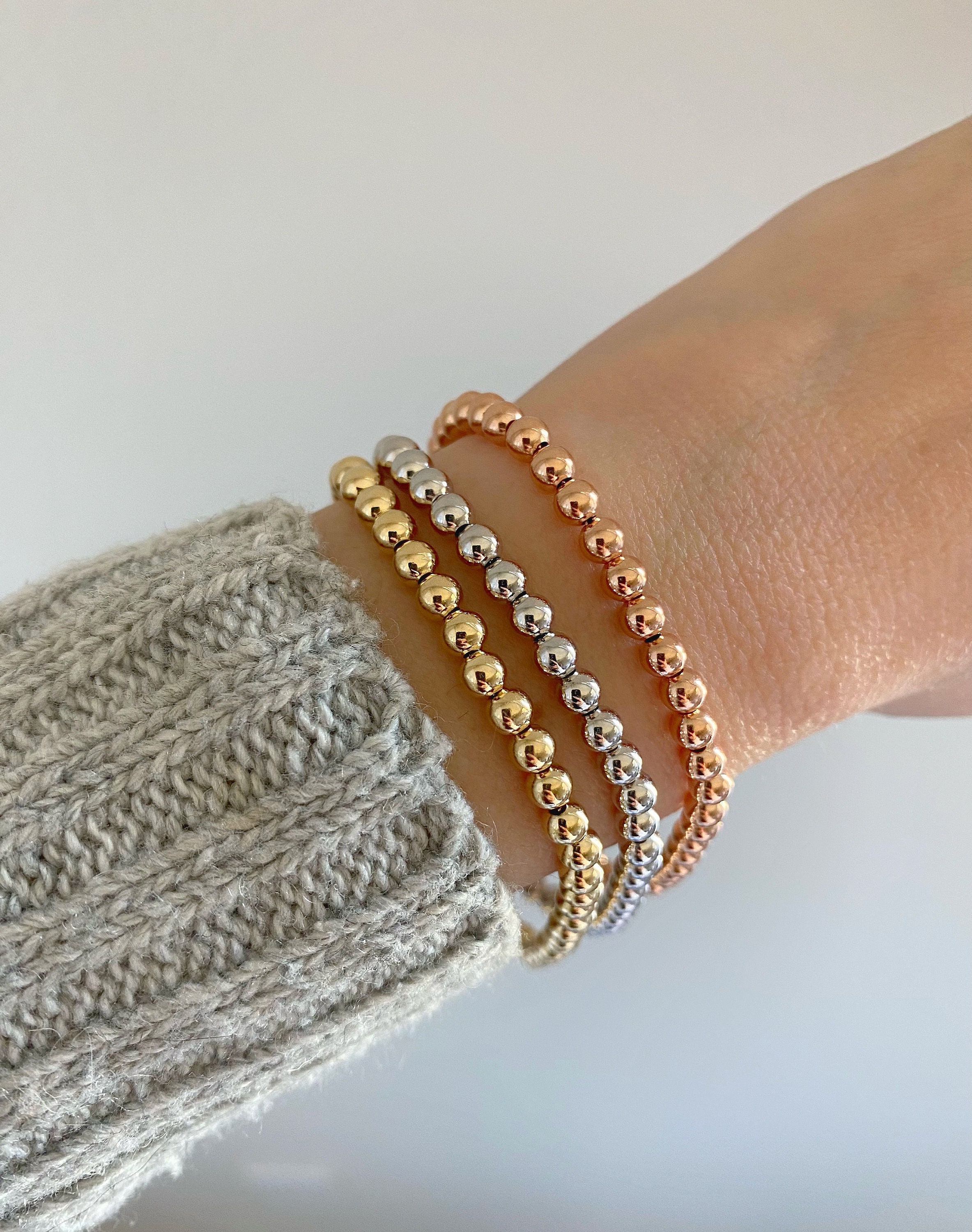 14K White Gold Ball Bracelet 14K Solid White Gold 4mm Bead