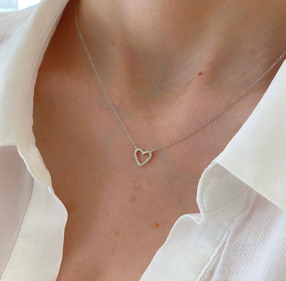 ダイヤモンド ハート ネックレス | 14K ソリッド ホワイト