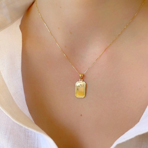 Solid 14k Yellow Gold Tag Necklace| Custom Engraved Charm| Personalized Gold shops Gift For Her| Engraved Dog Tag| Birthday Gift