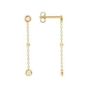Diamond Drop Earrings, 14k Solid Gold Chain Earrings, Dainty Stud Drop Earrings, Wedding Gift, Long Diamond Earrings, Wedding Jewelry