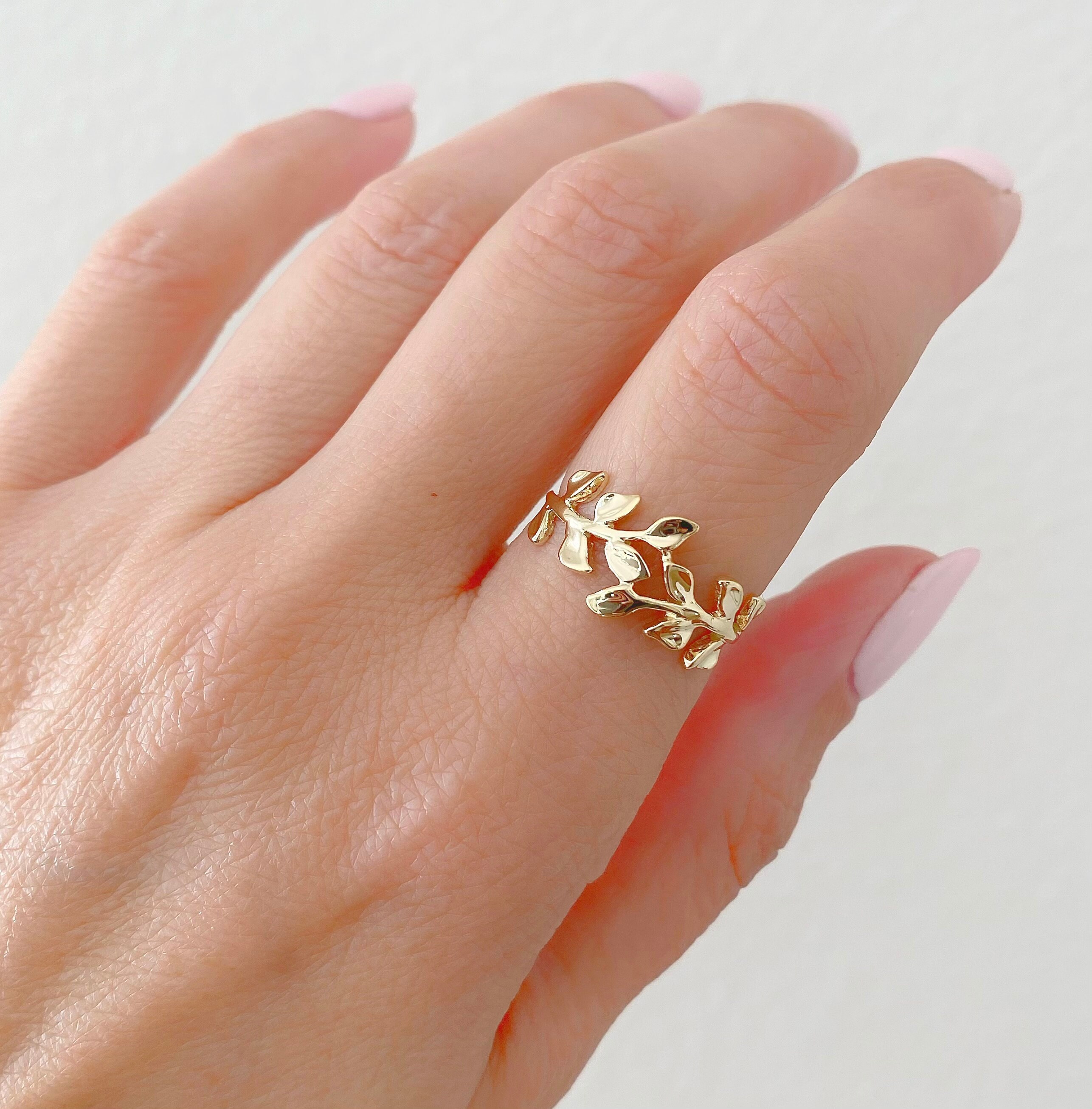 Leaf Ring 14K Solid Yellow Gold Leaf Ring Nature Ring Etsy