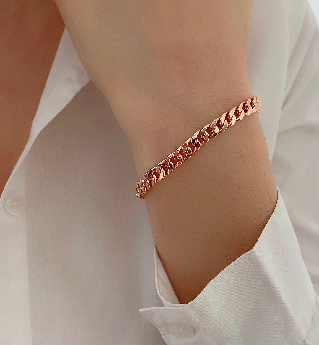 Rose Gold Bracelet 14K Rose Gold Cuban Link Chain Bracelet Womens Chain Bracelet Holiday Gift 6mm Gold Curb Link Bracelet Gift for Her Etsy