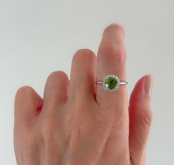 Genuine Cushion Cut Peridot Ring, Natural Diamond Halo Setting, Solid 14kt  Yellow Gold Engagement Ring, Unique Womens Right Hand Band