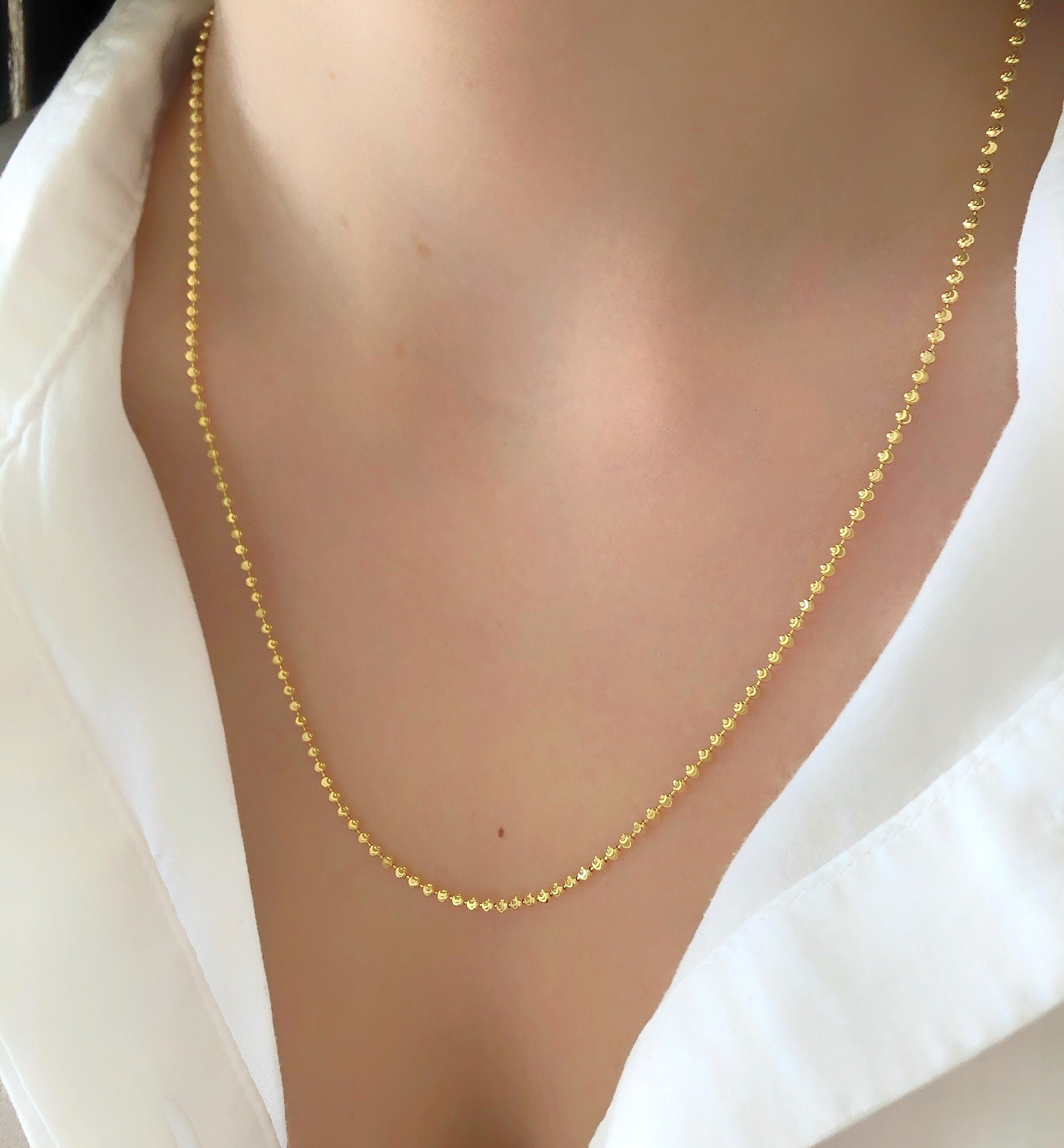 Solid 14k Yellow Gold Italian Ball Bead Chain Necklace Etsy