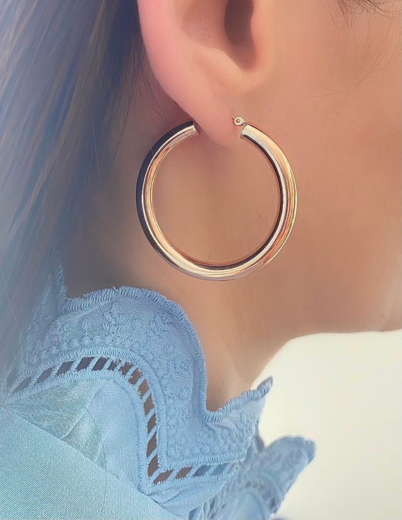Chunky Gold Clip on Hoop Earrings for Women, 14K Gold Plated Hoops Earring Jewelry Gift