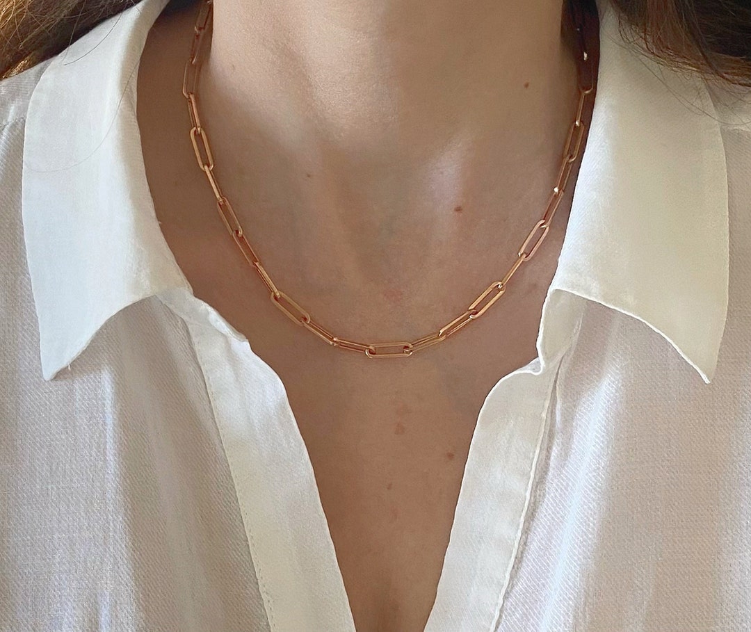 14K Rose Gold Paper Clip Necklacegold Paper Clip Necklace 12mm Paper