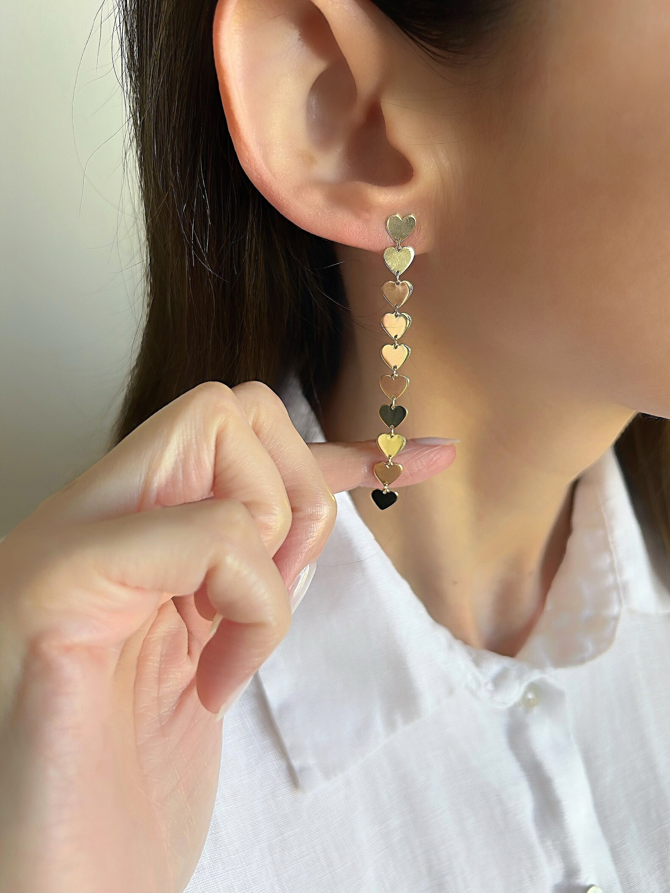 14k gold sale heart dangle earrings
