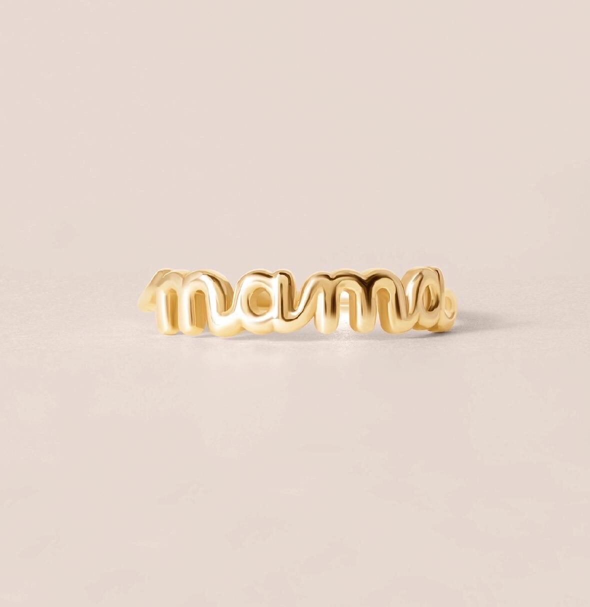 14K Solid Gold Mama Ring| Cursive Mama Ring| New Mom Gift| Mothers