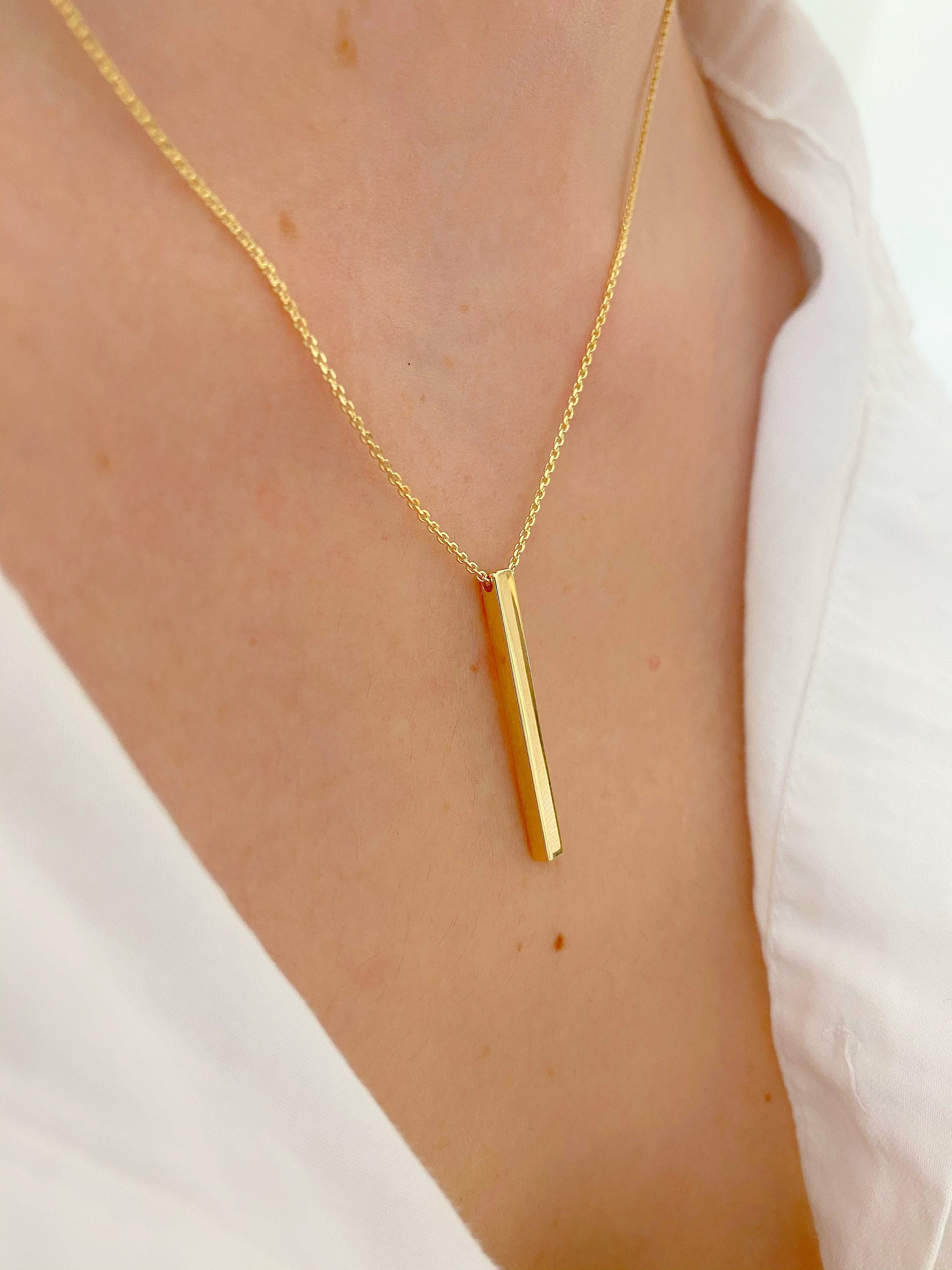 2pcs Women's Simple & Fashionable Stainless Steel Gold Chain Vertical Bar  Pendant Necklace
