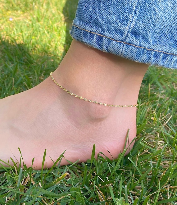 Buy 4.00 Mm 10 Inches Anklet 10K Real Gold White Pave Cuban Diamond Cut  Foot Bracelet Ankle Bracelet Online in India - Etsy