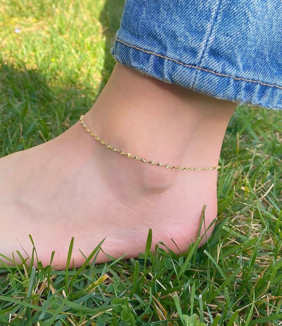 Buy 4.00 Mm 10 Inches Anklet 10K Real Gold White Pave Cuban Diamond Cut  Foot Bracelet Ankle Bracelet Online in India - Etsy