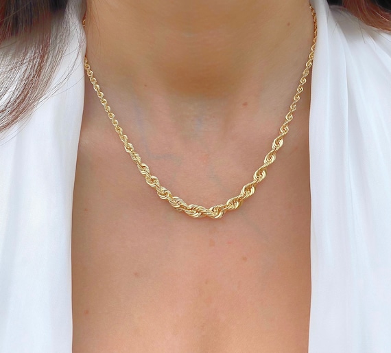 14K Yellow Gold Rope Chain Necklace 1618 Inch Graduated Link Rope Chain  Necklace Diamond Cut Rope Necklace Gold Rope Necklace 