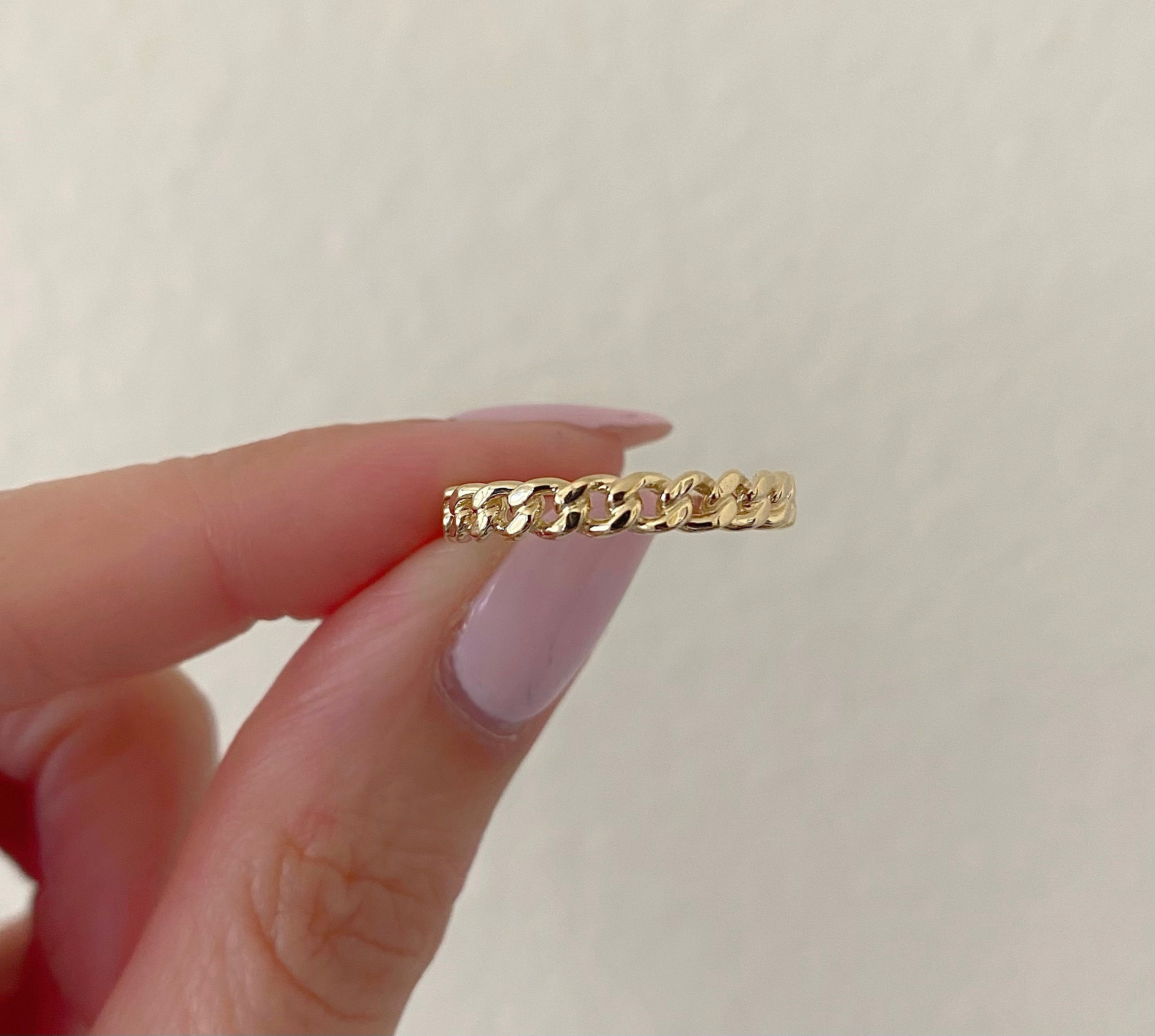 14K Gold Chain Ring, Baguette Cz Diamond Band Ring, President Band Style  Unique Chain Ring, Dainty Stacking Ring, Statement Ring