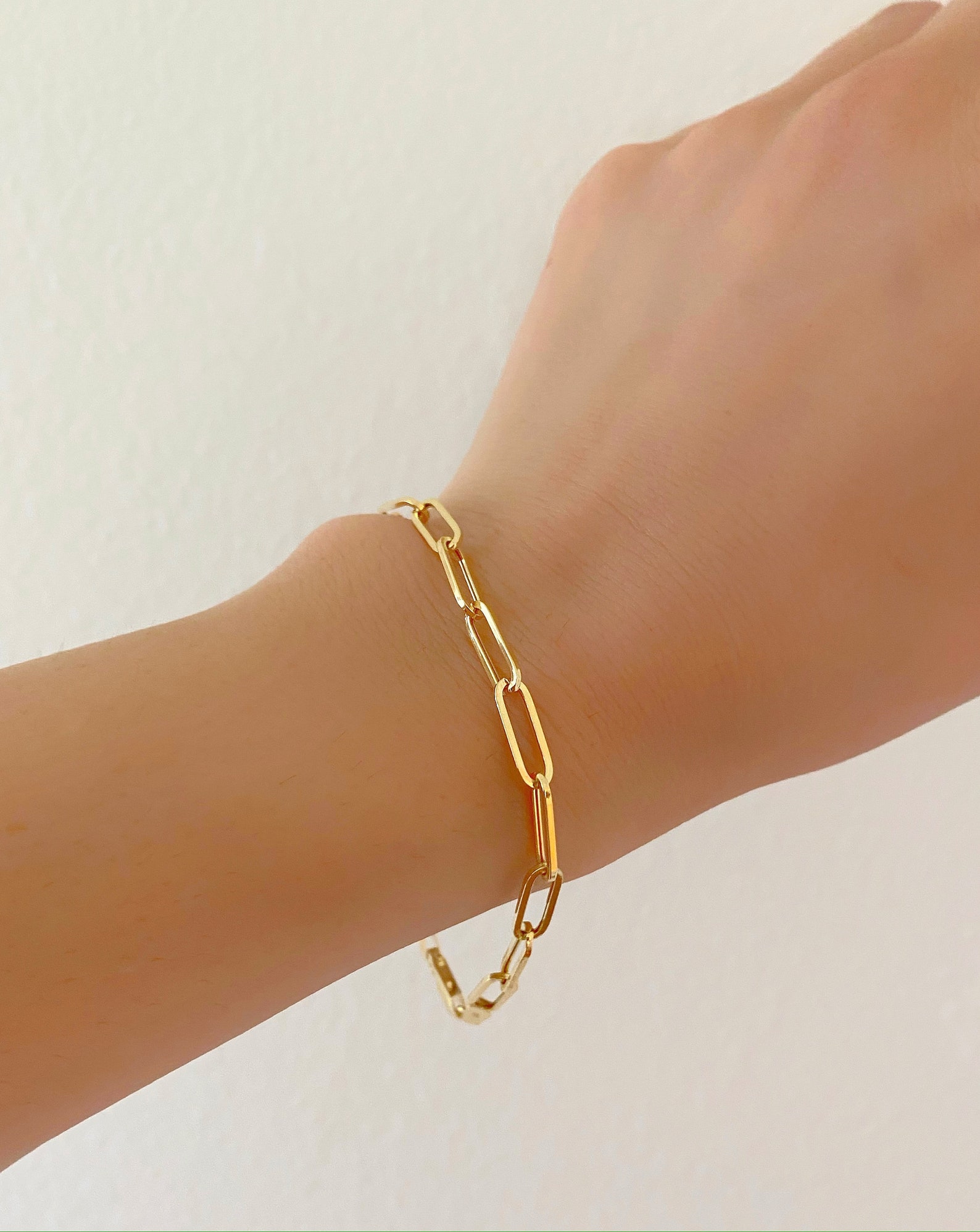 14K Gold Paper Clip Bracelet 14K Yellow Gold Paper Clip Etsy