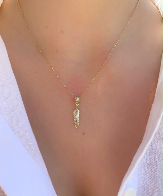 14k yellow shop gold leaf pendant