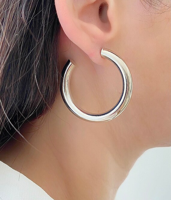 14k Medium White Gold Hoops Medium Hoops 1.50 Inch Gold Etsy
