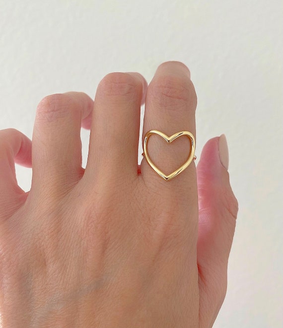 Large Open Heart Ring in 14K Yellow Gold 14K Gold Heart Ring Friendship Ring Open Heart Ring Statement Ring Gift for Her Etsy Canada