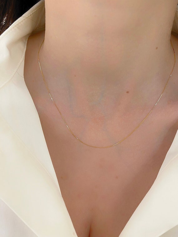 Box Chain| 14K Solid Yellow Gold Box 0.5mm Necklace Chain With