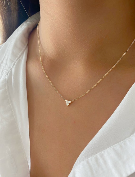 Classic Trio Diamond Necklace 14K Gold Diamond Necklace 0.20ctw