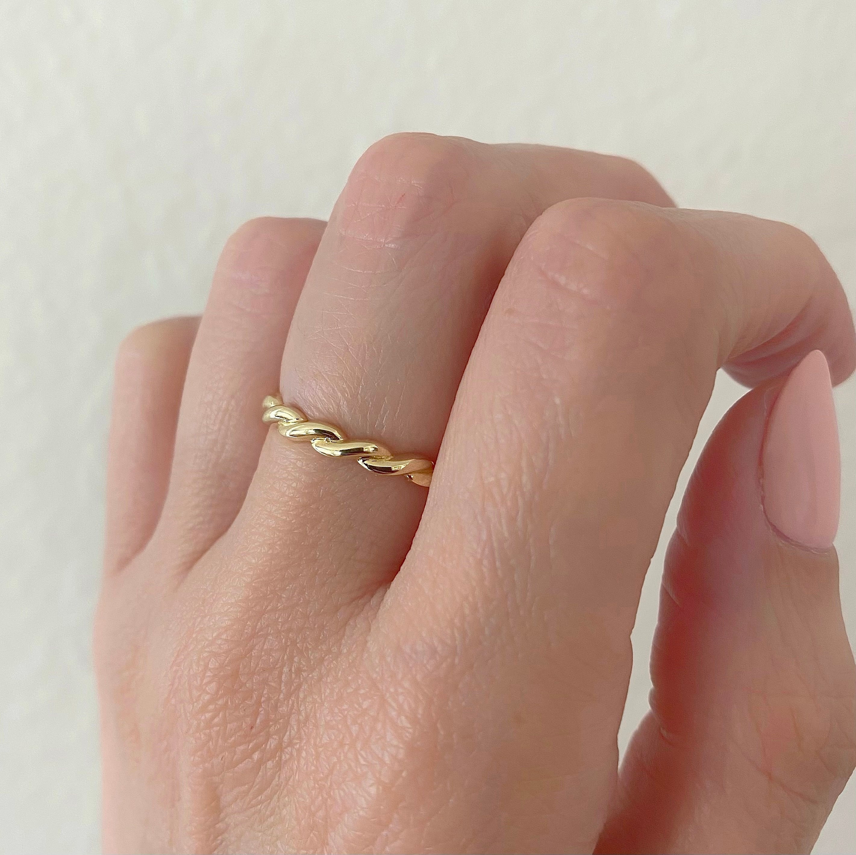 14K Solid Gold Twist Rope Ring| 2.7MM Gold Braided Ring| Thin