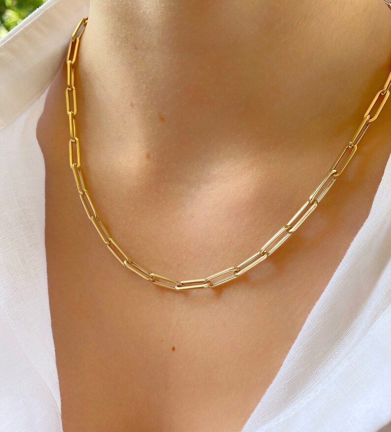 14k Yellow Gold Rectangular Link Chain 14k Gold Paper Clip Etsy