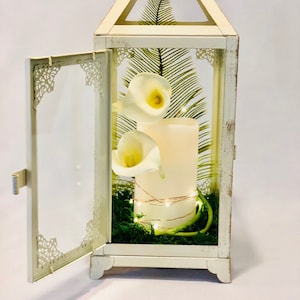 Medium White Lantern with Candle / Vintage Wedding Lantern/Candle Holder / Wedding Decor / Wedding Lighting / unique gift /shipping included