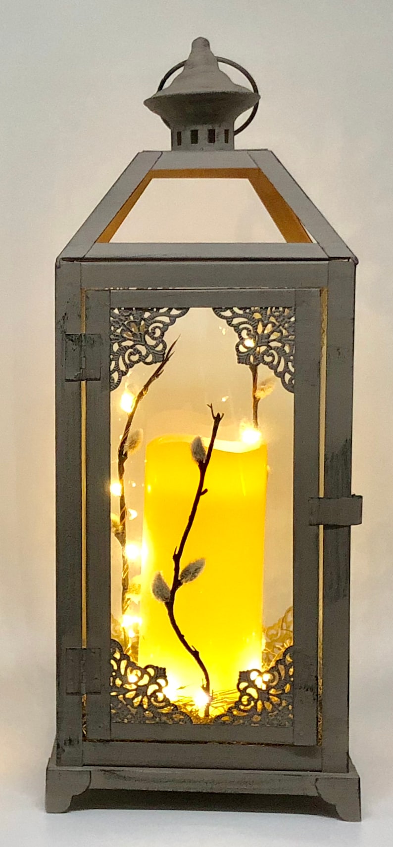 Large Vintage Grey Lantern With Candle/ Candle Holder/ Gray Etsy Canada