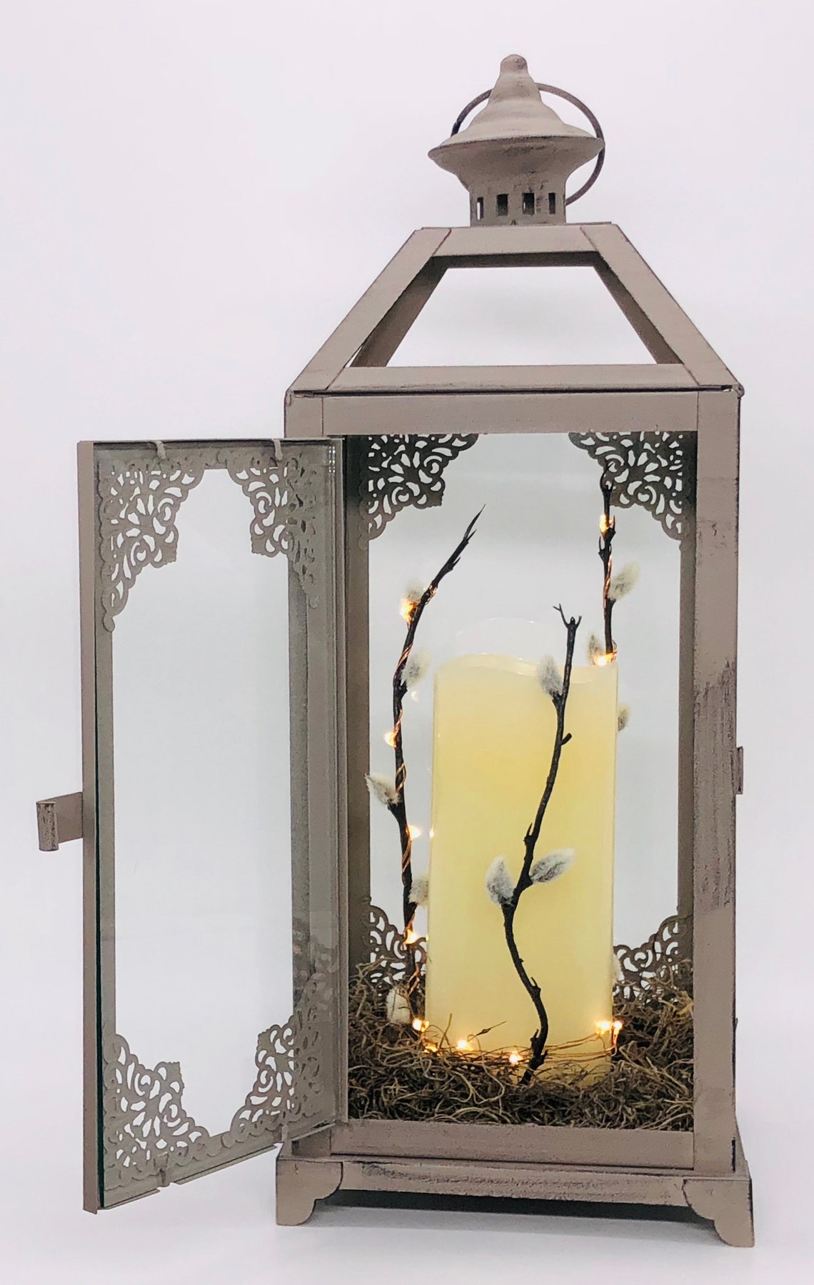 Large Vintage Grey Lantern With Candle/ Candle Holder/ Gray Etsy Canada