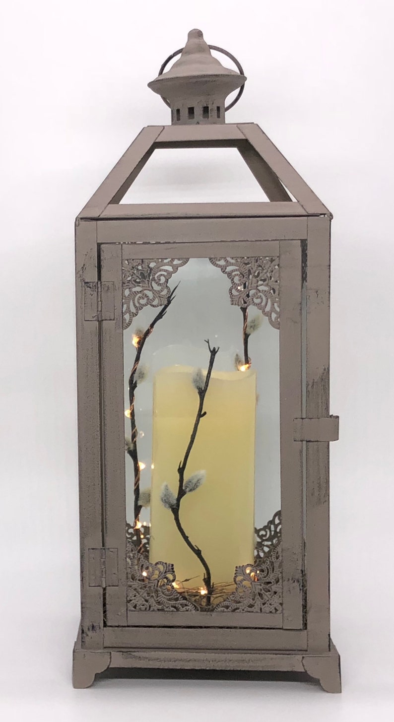Large Vintage Grey Lantern With Candle/ Candle Holder/ Gray Etsy Canada