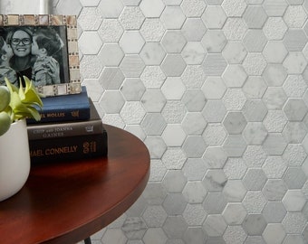 12" x 12" Marble Hexagon Mosaic mesh