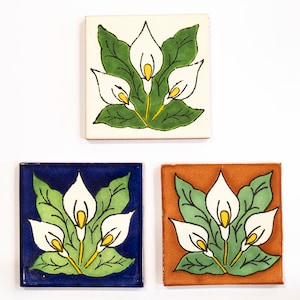 Calla Lily Handmade Mexican Talavera tiles 4" x 4"