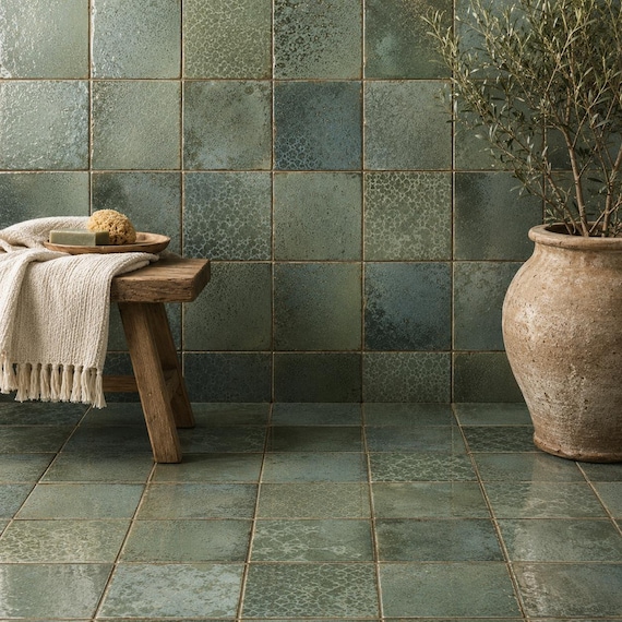Austral Verde Spanish Rustic Green Porcelain Tile 10"x10" Glossy Floor & Wall Tile