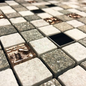 Natural Stone Mosaic mixed Glass & Stainless Steel - Bronze