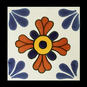 Handmade Mexican Talavera tiles 4&quot; x 4&quot; Cross Flower
